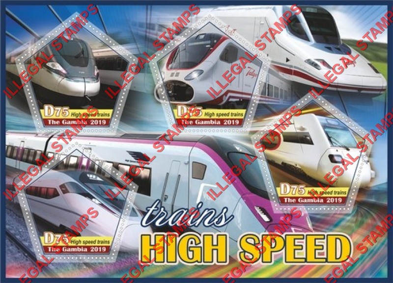 Gambia 2019 High Speed Trains Illegal Stamp Souvenir Sheet of 4