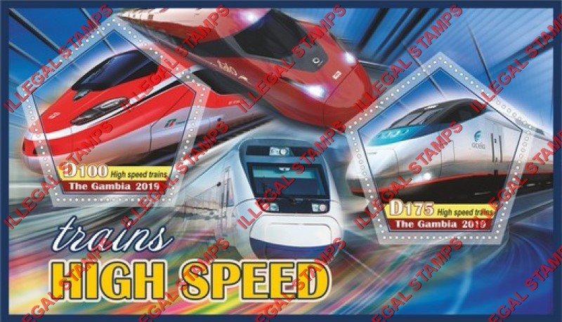 Gambia 2019 High Speed Trains Illegal Stamp Souvenir Sheet of 2