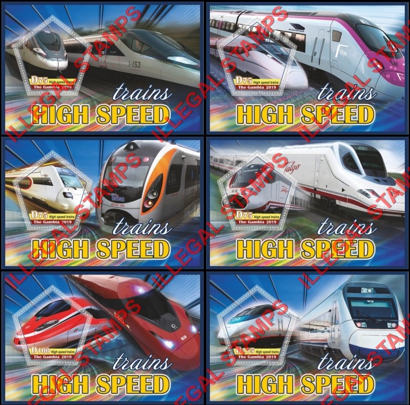 Gambia 2019 High Speed Trains Illegal Stamp Souvenir Sheets of 1