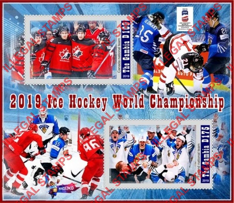 Gambia 2019 Ice Hockey World Championship Illegal Stamp Souvenir Sheet of 2