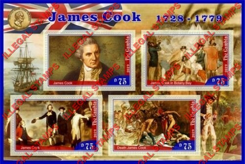 Gambia 2019 James Cook Illegal Stamp Souvenir Sheet of 4