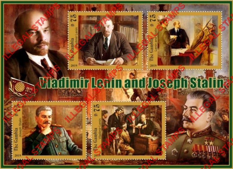 Gambia 2019 Lenin and Stalin (different) Illegal Stamp Souvenir Sheet of 4