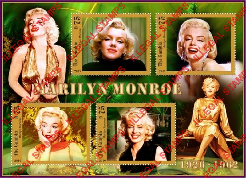 Gambia 2019 Marilyn Monroe Illegal Stamp Souvenir Sheet of 4