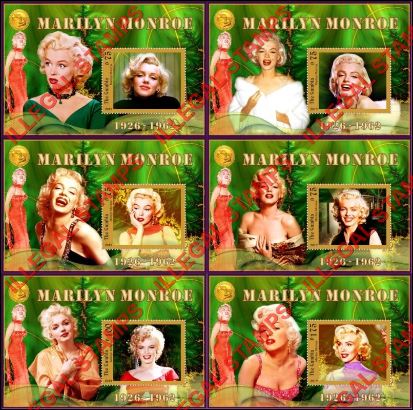 Gambia 2019 Marilyn Monroe Illegal Stamp Souvenir Sheets of 1