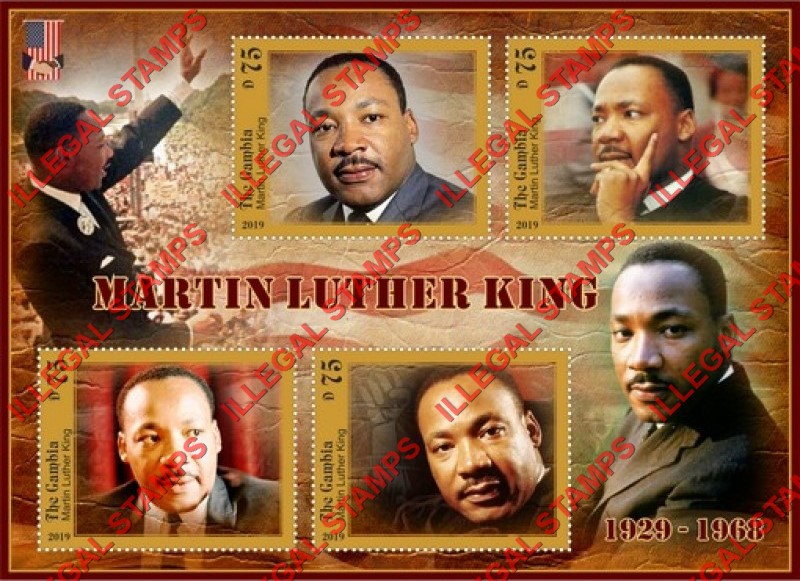 Gambia 2019 Martin Luther King Illegal Stamp Souvenir Sheet of 4