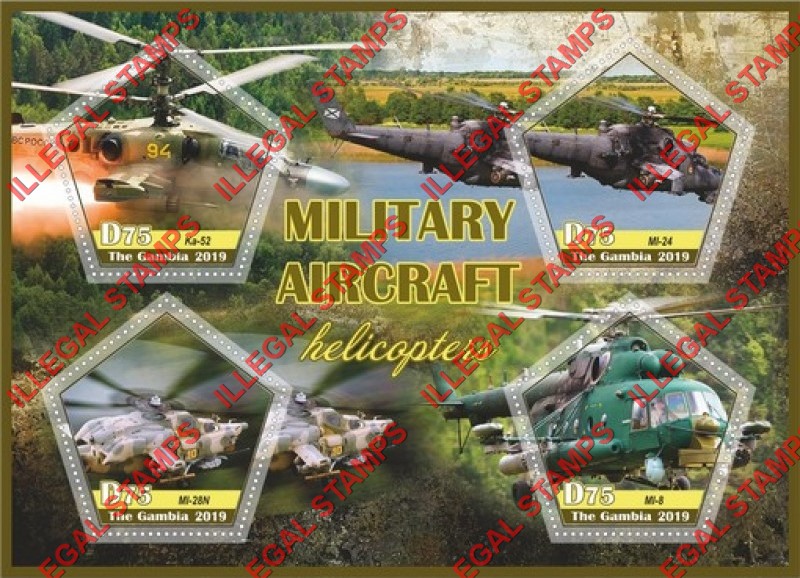 Gambia 2019 Military Aircraft Helicopters Illegal Stamp Souvenir Sheet of 4