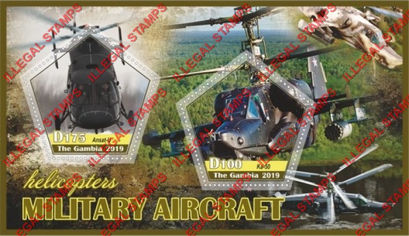 Gambia 2019 Military Aircraft Helicopters Illegal Stamp Souvenir Sheet of 2