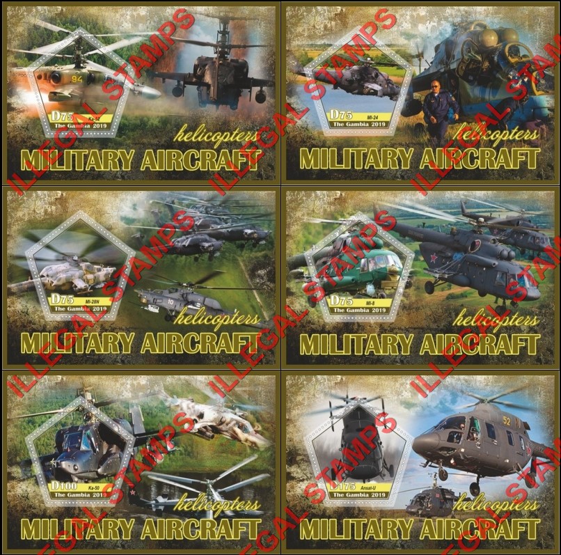 Gambia 2019 Military Aircraft Helicopters Illegal Stamp Souvenir Sheets of 1