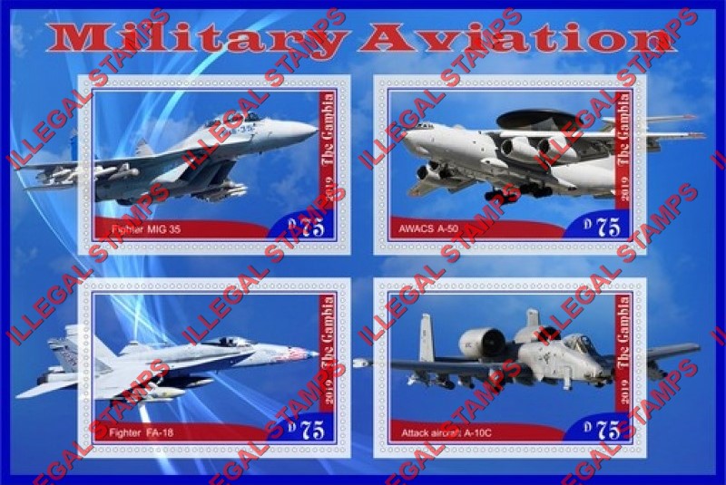 Gambia 2019 Military Aviation Illegal Stamp Souvenir Sheet of 4