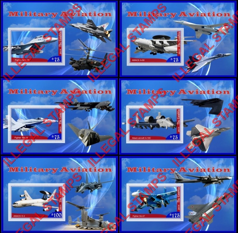 Gambia 2019 Military Aviation Illegal Stamp Souvenir Sheets of 1