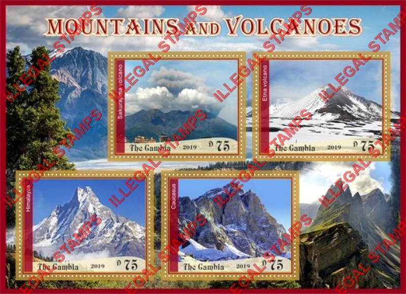 Gambia 2019 Mountains and Volcanoes Illegal Stamp Souvenir Sheet of 4