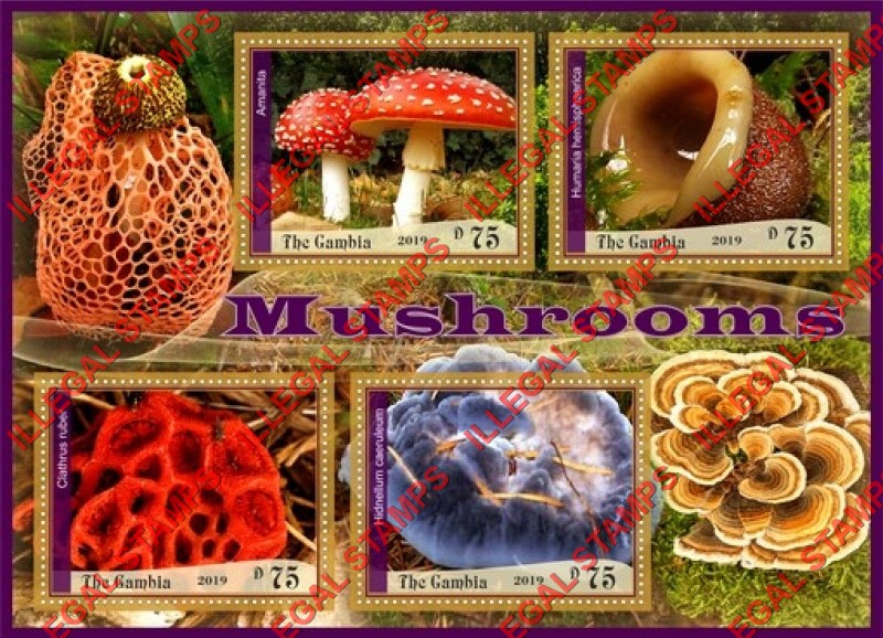 Gambia 2019 Mushrooms (second different) Illegal Stamp Souvenir Sheet of 4