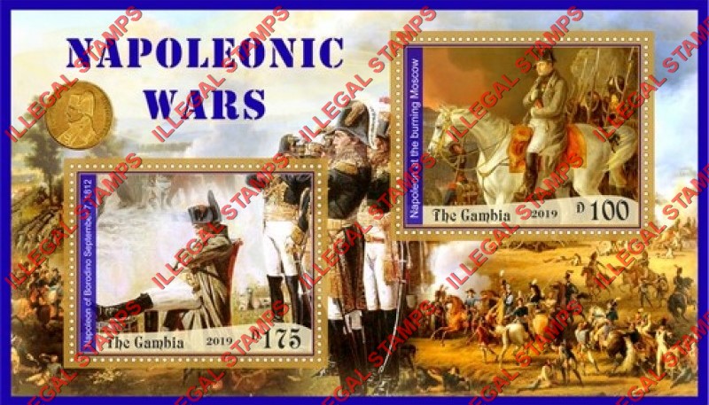 Gambia 2019 Napoleonic Wars Illegal Stamp Souvenir Sheet of 2