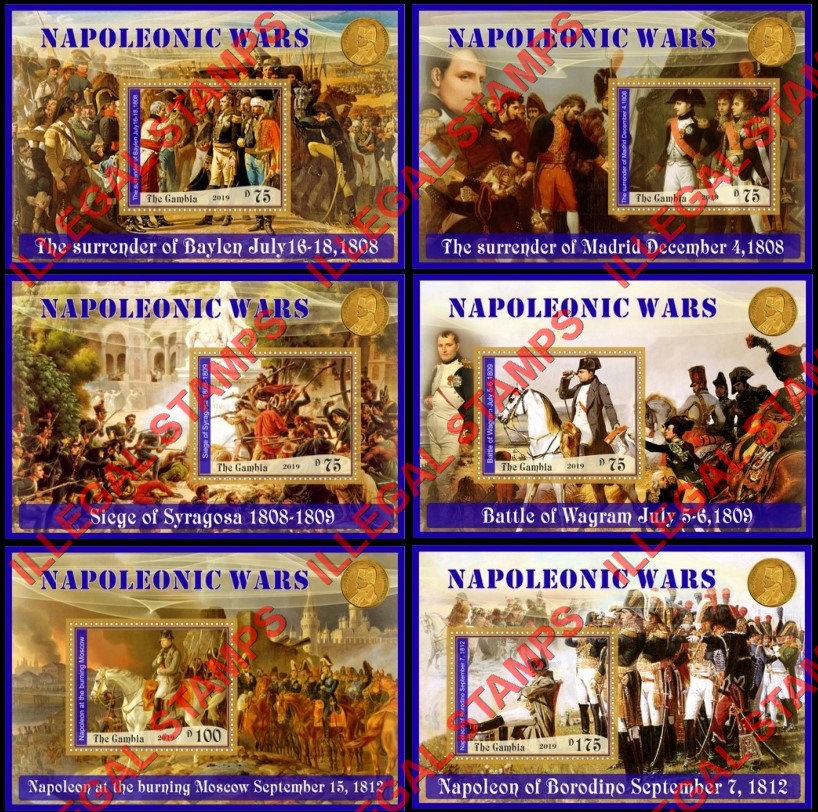 Gambia 2019 Napoleonic Wars Illegal Stamp Souvenir Sheets of 1
