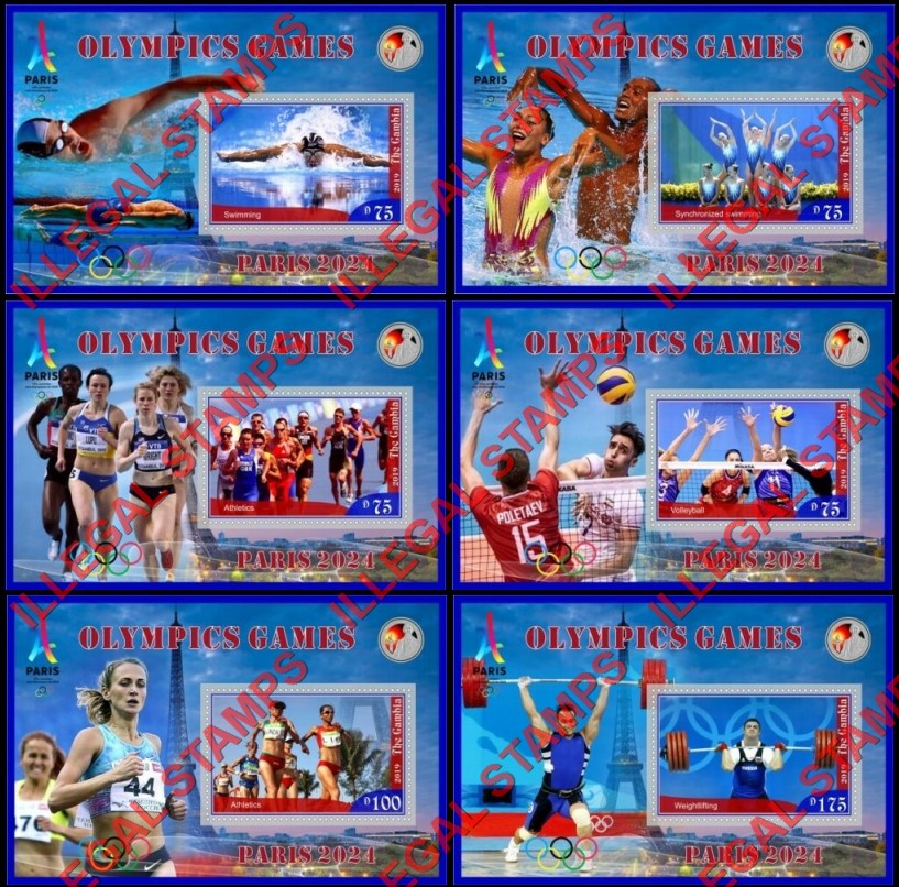 Gambia 2019 Olympic Games in Paris in 2024 Illegal Stamp Souvenir Sheets of 1