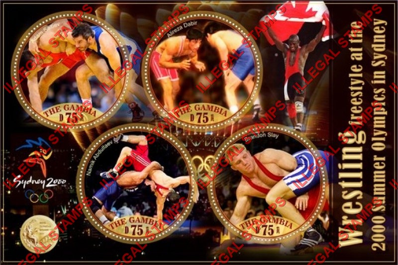 Gambia 2019 Olympic Games in Sydney in 2000 Wrestling Illegal Stamp Souvenir Sheet of 4