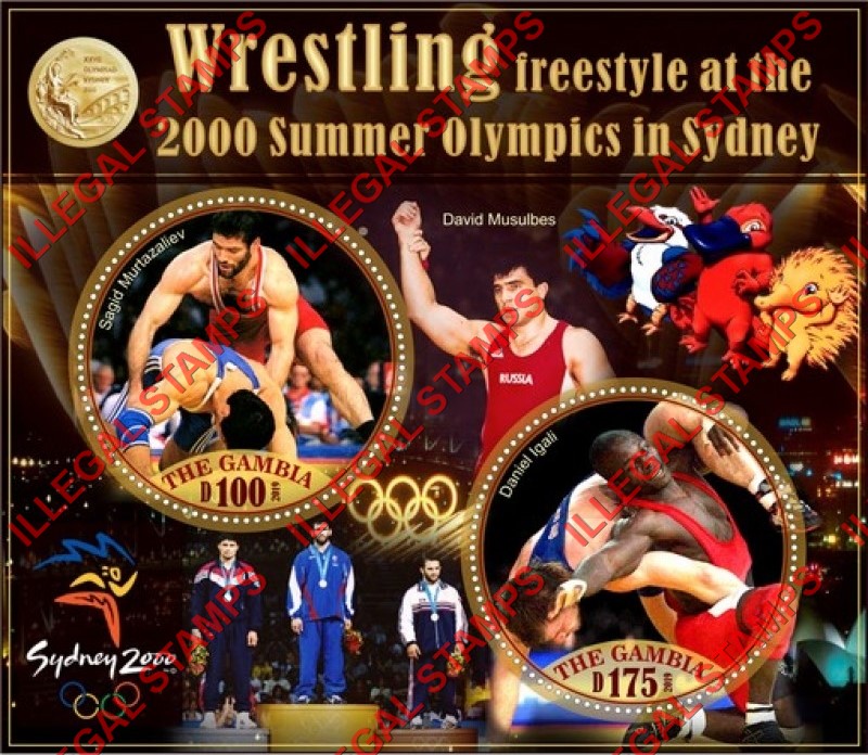 Gambia 2019 Olympic Games in Sydney in 2000 Wrestling Illegal Stamp Souvenir Sheet of 2