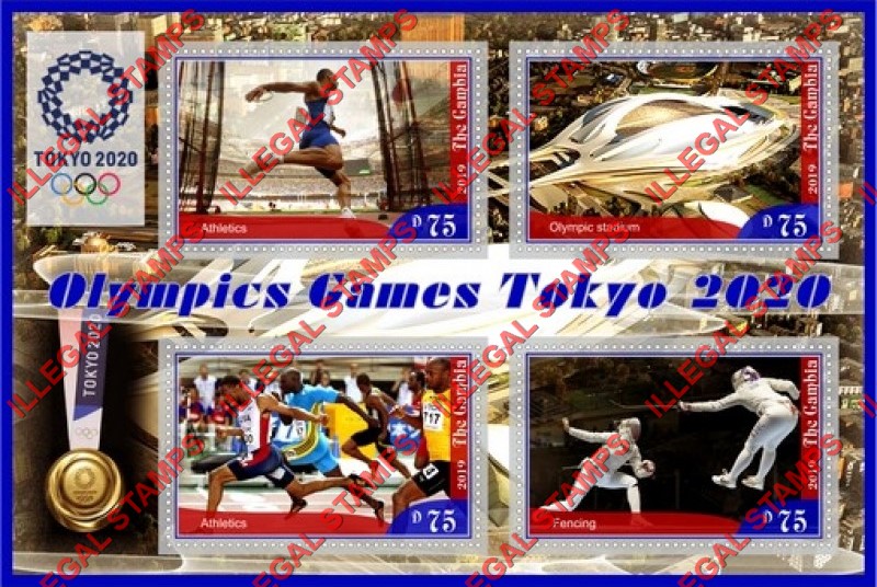 Gambia 2019 Olympic Games in Tokyo in 2020 (different) Illegal Stamp Souvenir Sheet of 4