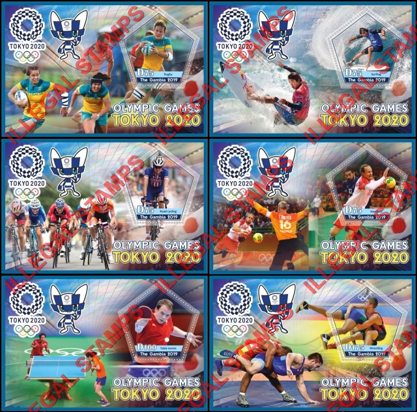 Gambia 2019 Olympic Games in Tokyo in 2020 Illegal Stamp Souvenir Sheets of 1