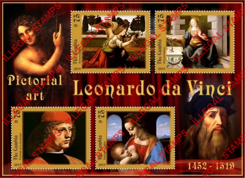 Gambia 2019 Paintings by Leonardo da Vinci (different) Illegal Stamp Souvenir Sheet of 4
