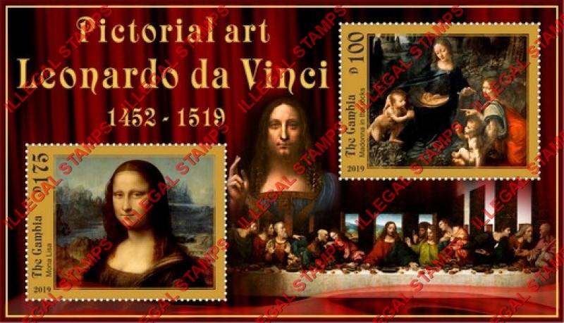 Gambia 2019 Paintings by Leonardo da Vinci (different) Illegal Stamp Souvenir Sheet of 2