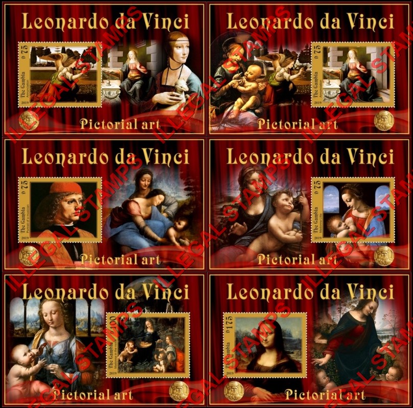 Gambia 2019 Paintings by Leonardo da Vinci (different) Illegal Stamp Souvenir Sheets of 1