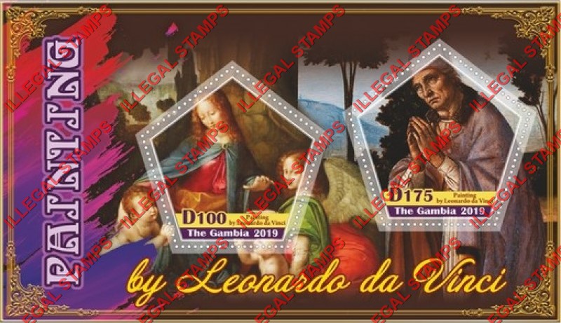 Gambia 2019 Paintings by Leonardo da Vinci Illegal Stamp Souvenir Sheet of 2