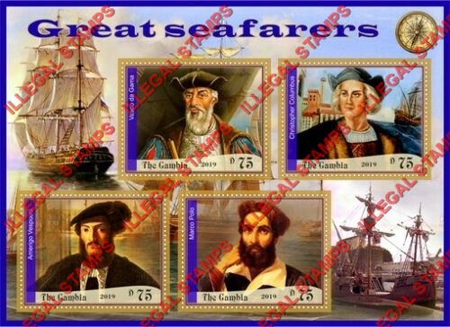 Gambia 2019 Great Seafarers Illegal Stamp Souvenir Sheet of 4