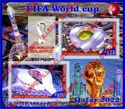 Gambia 2019 Soccer World Cup Qatar 2020 Stadiums Illegal Stamp Souvenir Sheet of 2