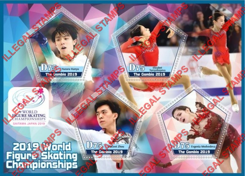 Gambia 2019 World Figure Skating Championships Illegal Stamp Souvenir Sheet of 4
