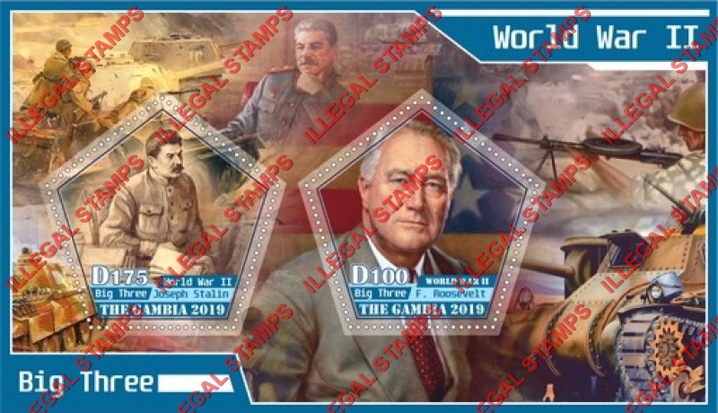 Gambia 2019 World War II Big Three Illegal Stamp Souvenir Sheet of 2