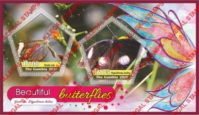 Gambia 2020 Butterflies (different a) Illegal Stamp Souvenir Sheet of 2