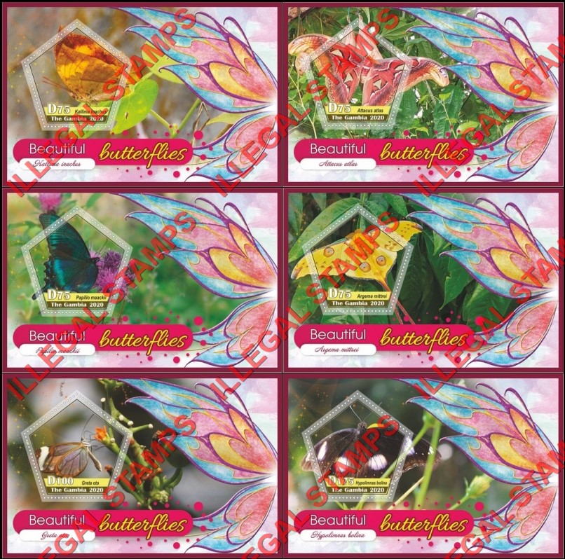 Gambia 2020 Butterflies (different a) Illegal Stamp Souvenir Sheets of 1