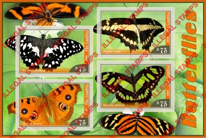 Gambia 2020 Butterflies (different b) Illegal Stamp Souvenir Sheet of 4