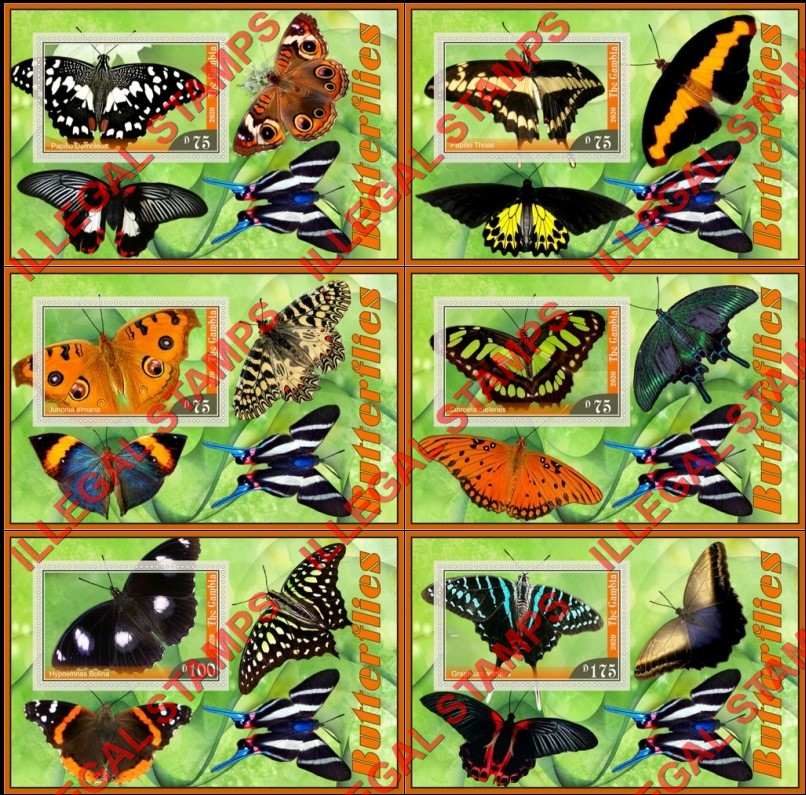 Gambia 2020 Butterflies (different b) Illegal Stamp Souvenir Sheets of 1