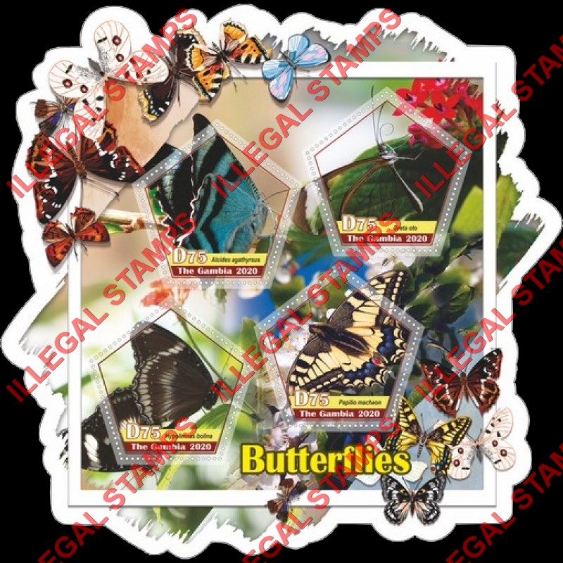 Gambia 2020 Butterflies (different) Illegal Stamp Souvenir Sheet of 4