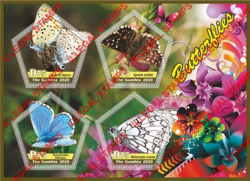 Gambia 2020 Butterflies Illegal Stamp Souvenir Sheet of 4
