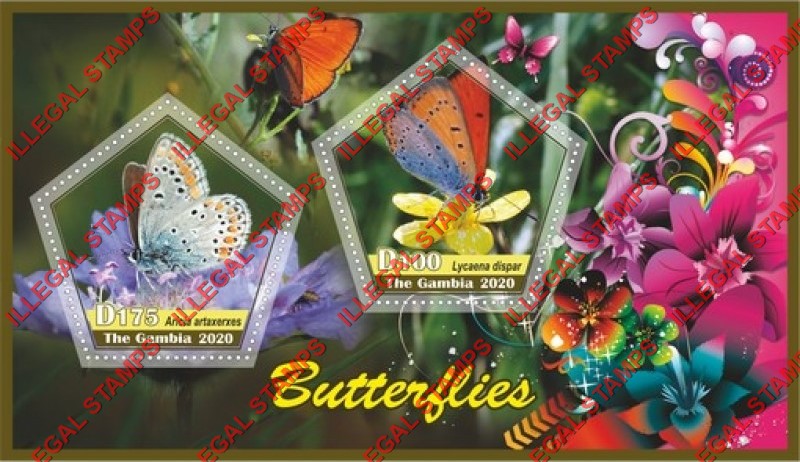 Gambia 2020 Butterflies Illegal Stamp Souvenir Sheet of 2