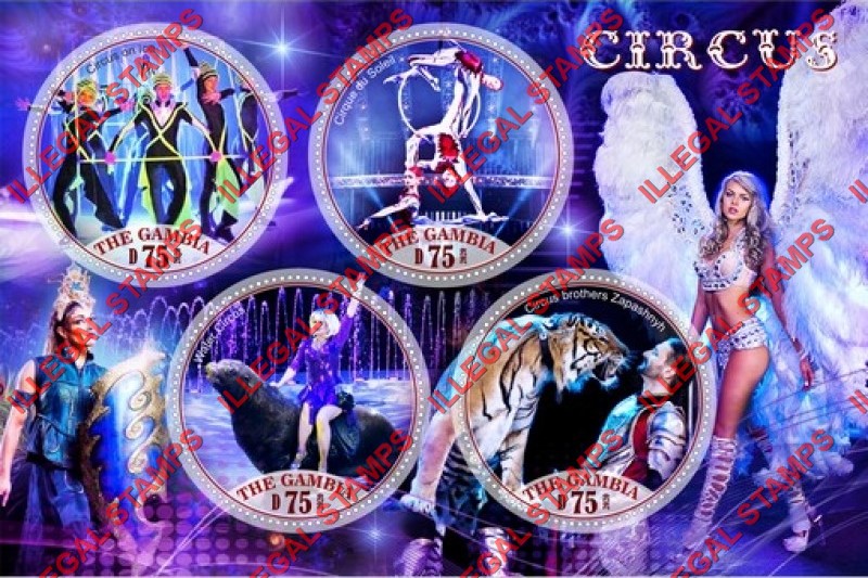 Gambia 2020 Circus Illegal Stamp Souvenir Sheet of 4