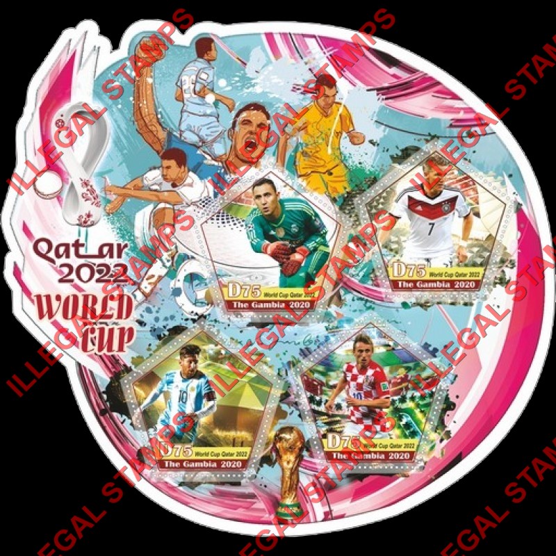 Gambia 2020 FIFA World Cup Soccer in Qatar in 2022 Illegal Stamp Souvenir Sheet of 4