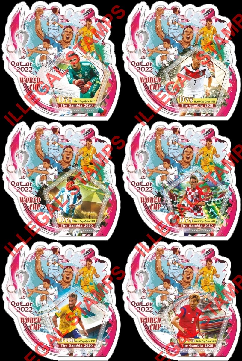 Gambia 2020 FIFA World Cup Soccer in Qatar in 2022 Illegal Stamp Souvenir Sheets of 1