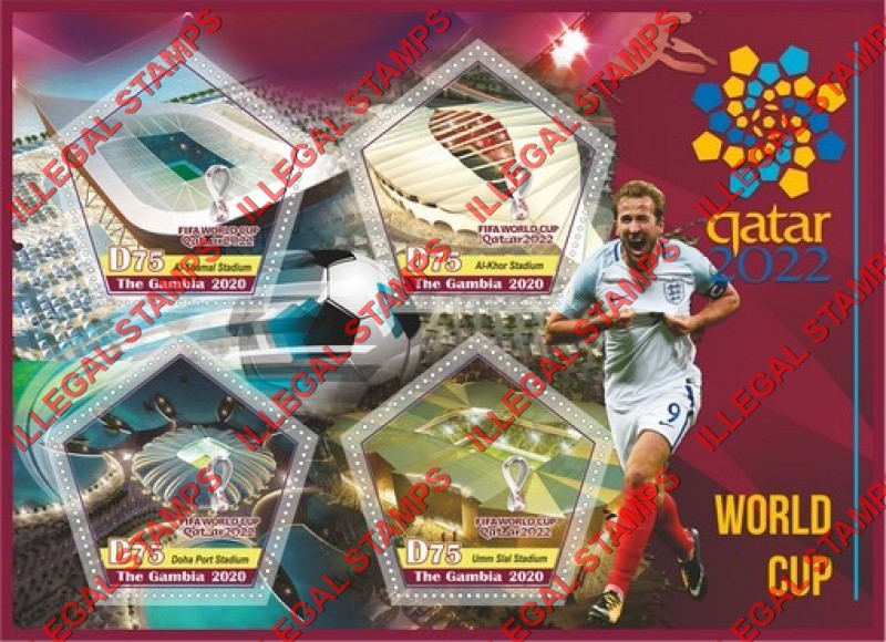 Gambia 2020 FIFA World Cup Soccer in Qatar in 2022 Stadiums Illegal Stamp Souvenir Sheet of 4