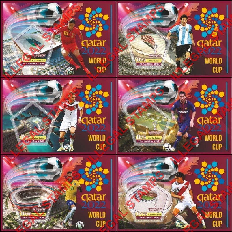 Gambia 2020 FIFA World Cup Soccer in Qatar in 2022 Stadiums Illegal Stamp Souvenir Sheets of 1
