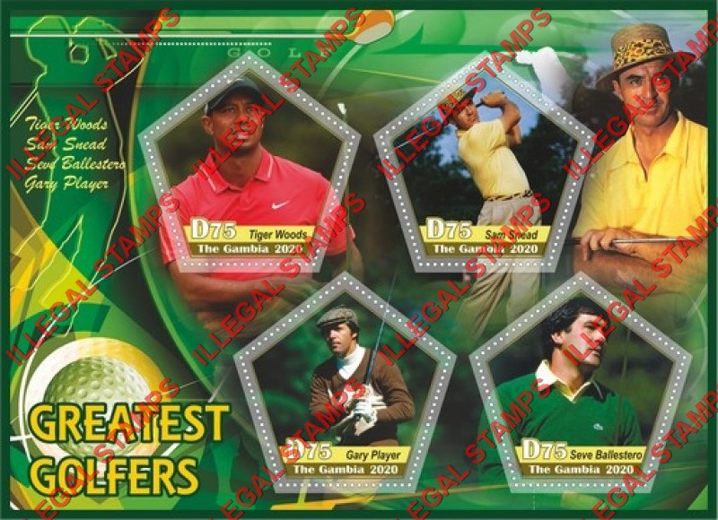 Gambia 2020 Golf Greatest Golfers Illegal Stamp Souvenir Sheet of 4