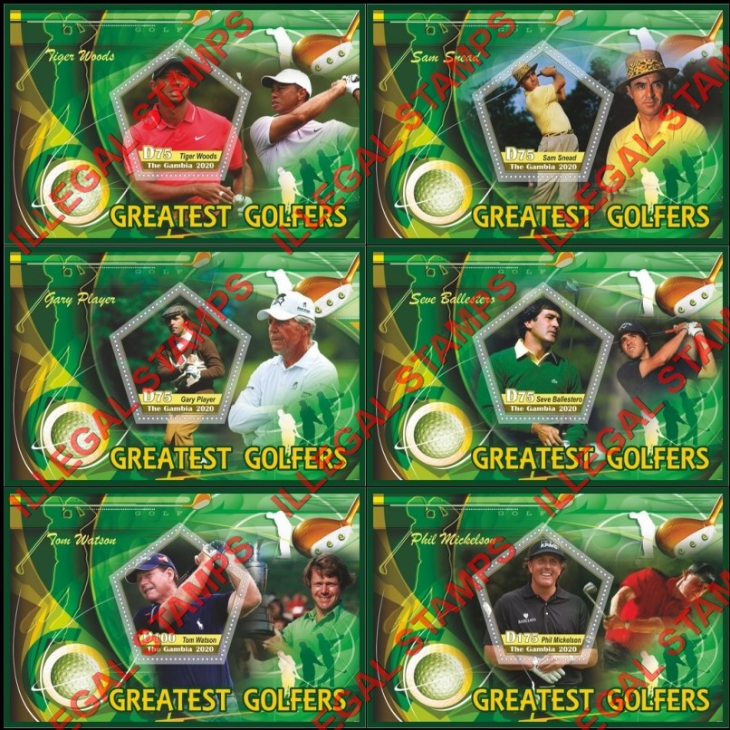 Gambia 2020 Golf Greatest Golfers Illegal Stamp Souvenir Sheets of 1