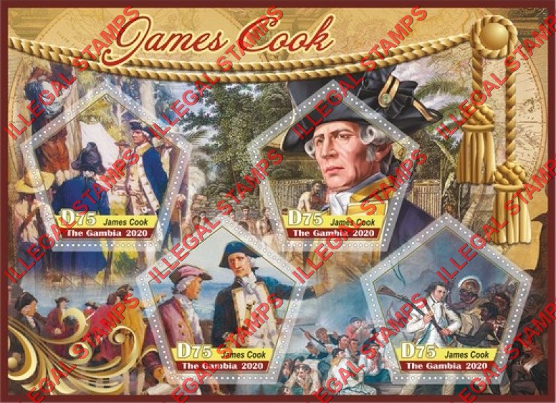 Gambia 2020 James Cook (different) Illegal Stamp Souvenir Sheet of 4