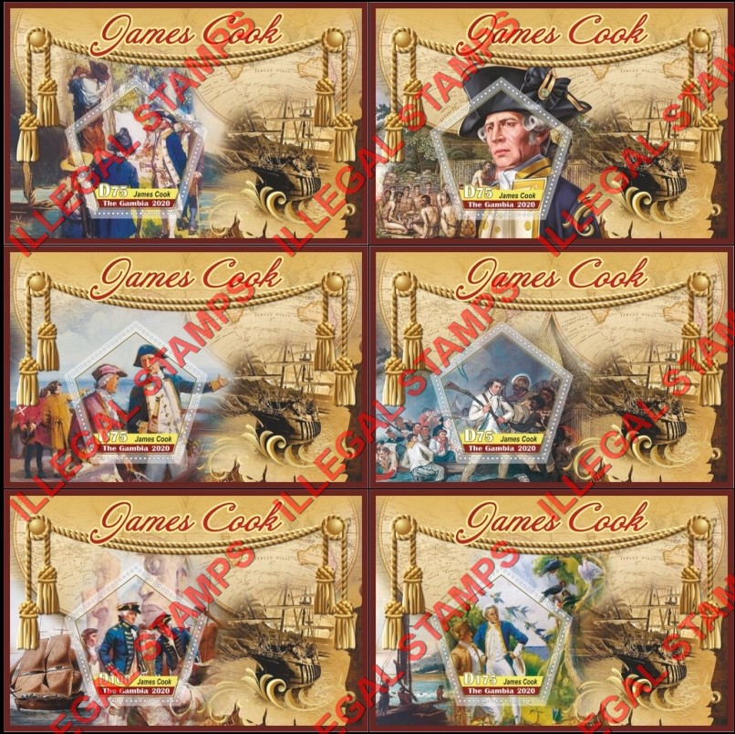 Gambia 2020 James Cook (different) Illegal Stamp Souvenir Sheets of 1