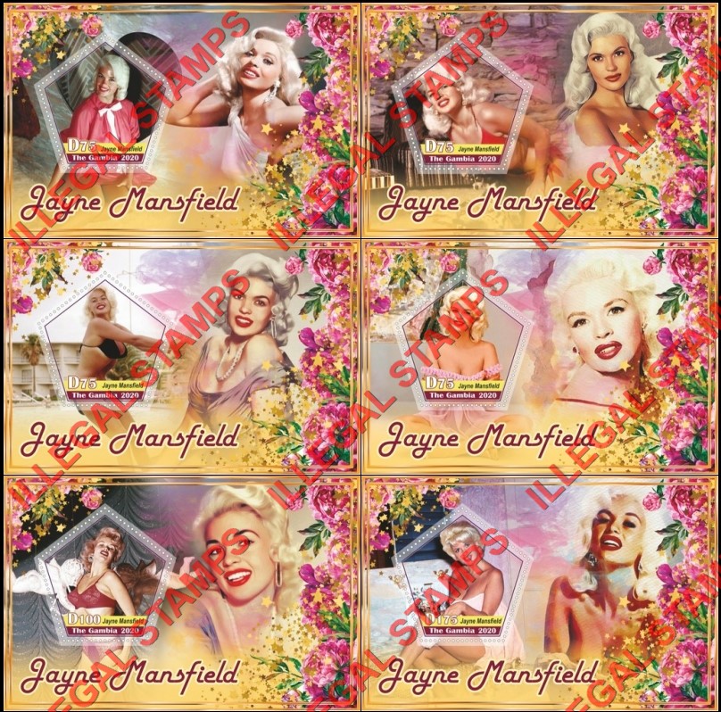 Gambia 2020 Jayne Mansfield Illegal Stamp Souvenir Sheets of 1