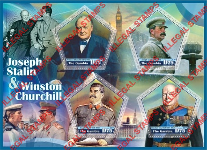 Gambia 2020 Joseph Stalin and Winston Churchill (different) Illegal Stamp Souvenir Sheet of 4
