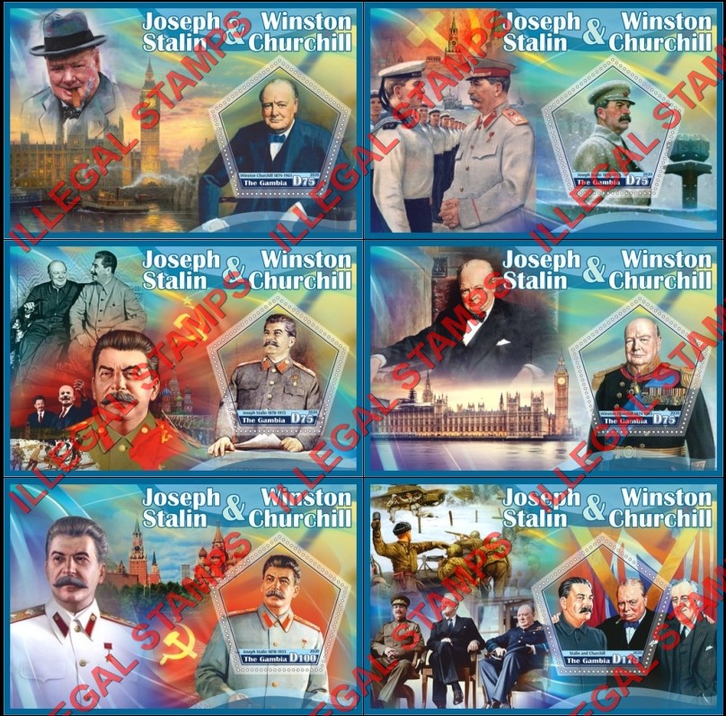 Gambia 2020 Joseph Stalin and Winston Churchill (different) Illegal Stamp Souvenir Sheets of 1